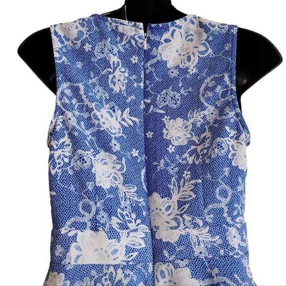 Three Ena Blue and White Sleeveless Floral Print Dress Sz Small - Picture 7 of 8